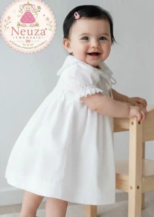 Vestido de Fustão Branco Casinha de Abelha e Pérolas004