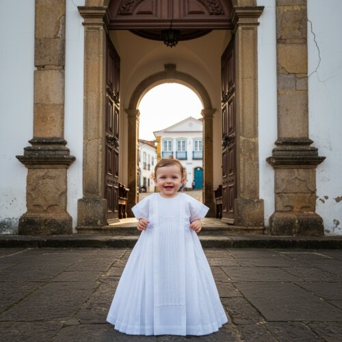 Túnica de Batismo 7dons Bordada em Branco ( Unisex )