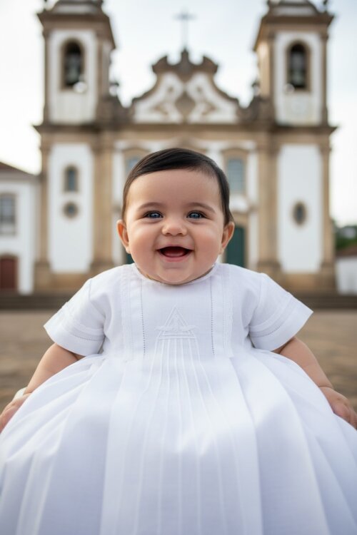 Túnica de Batismo 7dons Bordada em Branco ( Unisex )