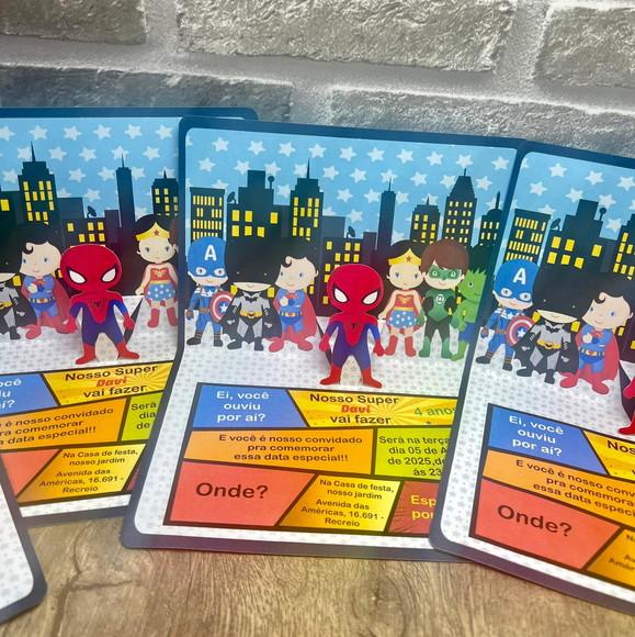 Convite de Aniversário Pop-up Heróis