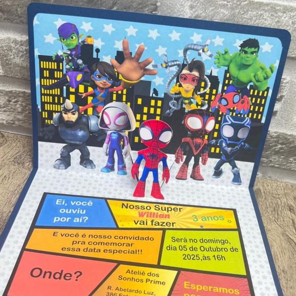 Convite de Aniversário Pop-up Spidey e Seus Amigos
