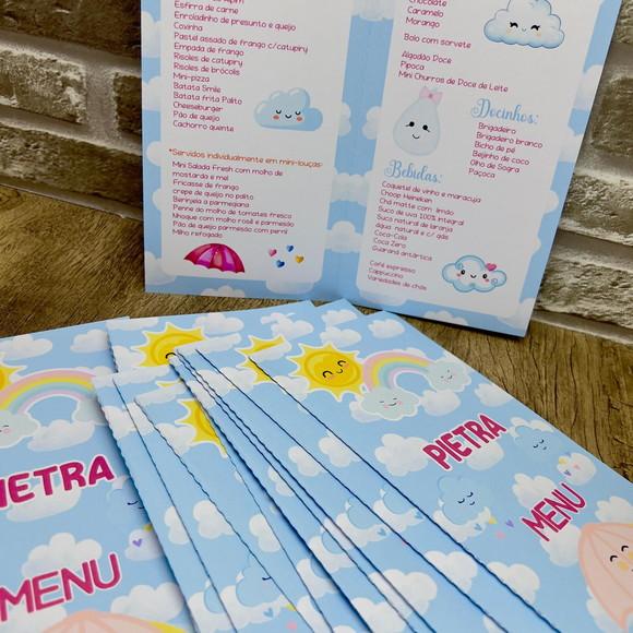 Menu Cardápio Infantil Festa Chuva de Amor