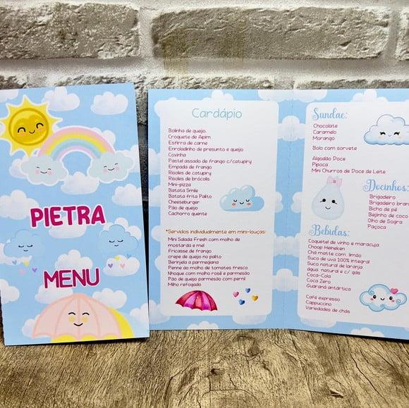 Menu Cardápio Infantil Festa Chuva de Amor