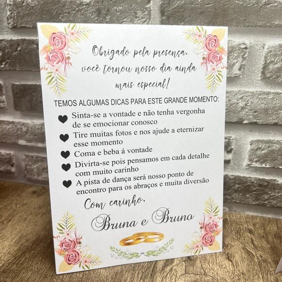 Porta Recado de Mesa para Convidados Noivos Casamento