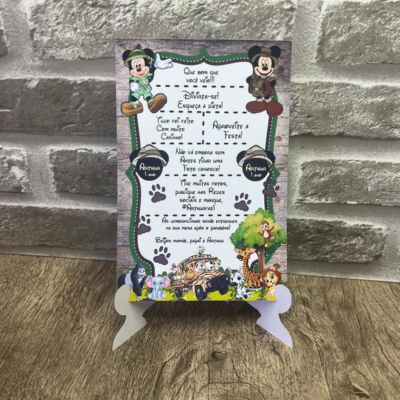Porta Recado de Mesa para Convidados Mickey Safari