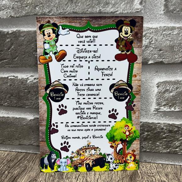Porta Recado de Mesa para Convidados Mickey Safari
