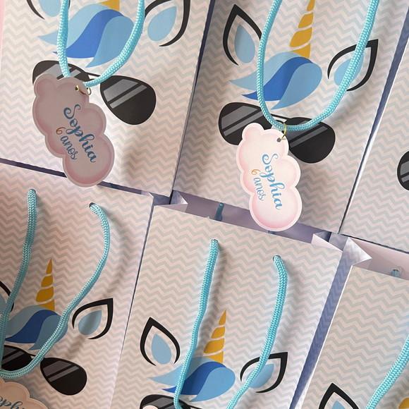 Sacolinhas Personalizadas Unicórnio Franja Azul Menino