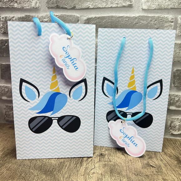 Sacolinhas Personalizadas Unicórnio Franja Azul Menino
