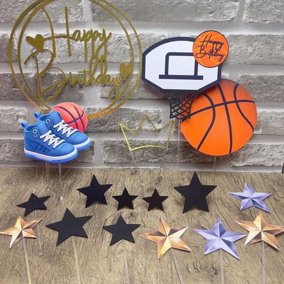 Topo de Bolo Basquete Feliz Aniversário