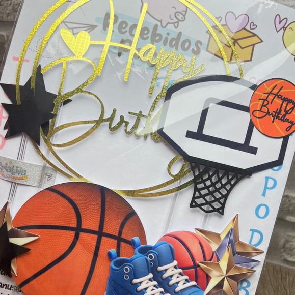 Topo de Bolo Basquete Feliz Aniversário
