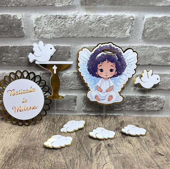 Topo de Bolo Batizado Menina Afro