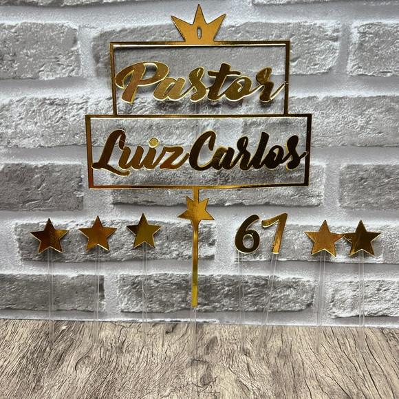Topo de Bolo Dourado Estrelas