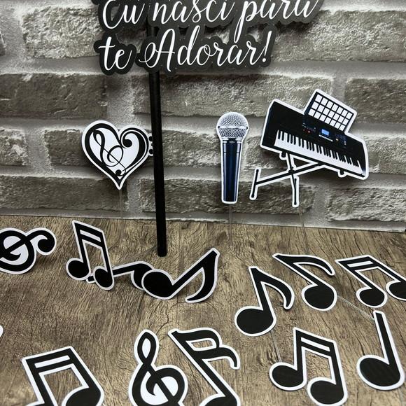 Topo de Bolo Eu Nasci para Te Adorar Notas Musicais