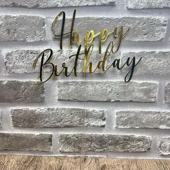 Topo de Bolo Happy Birthday Dourado
