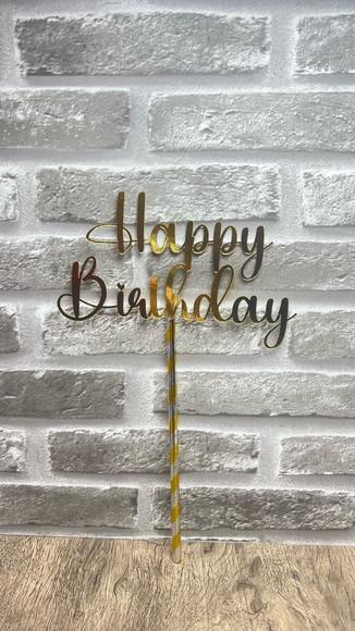 Topo de Bolo Happy Birthday Lamicote Dourado