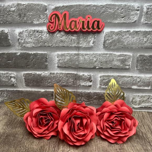 Topo de Bolo Nome e Flores