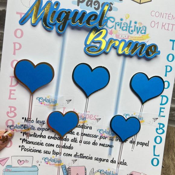 Topo de Bolo Nome Corações