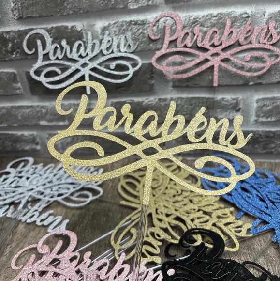 Topo de Bolo Parabéns Glitter (cake Topper)