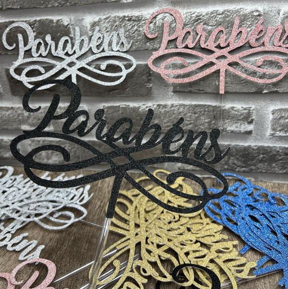 Topo de Bolo Parabéns Glitter (cake Topper)