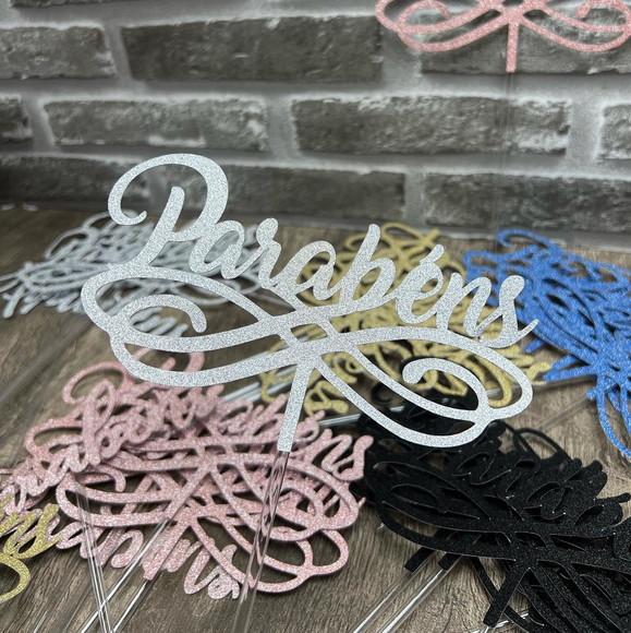 Topo de Bolo Parabéns Glitter (cake Topper)