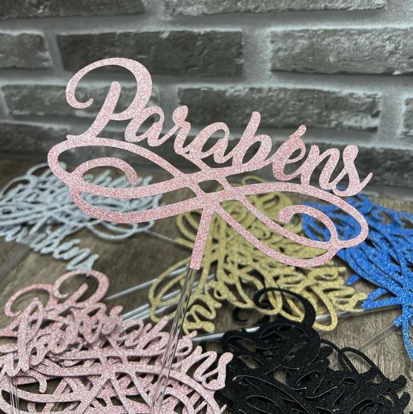 Topo de Bolo Parabéns Glitter (cake Topper)