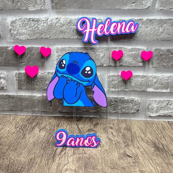 Topo de Bolo Stitch Corações