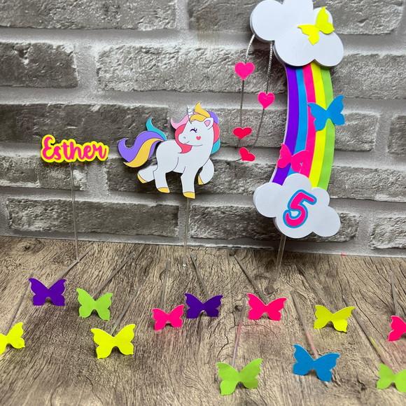 Topo de Bolo Unicórnio Neon