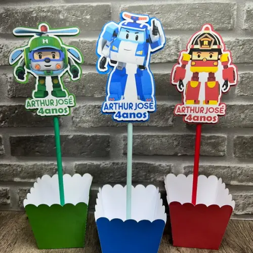 Cachepô Centro de Mesa Robocar Poli