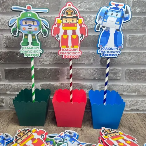 Cachepô Centro de Mesa Robocar Poli