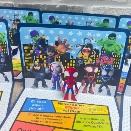 Convite de Aniversário Pop-up Spidey e Seus Amigos