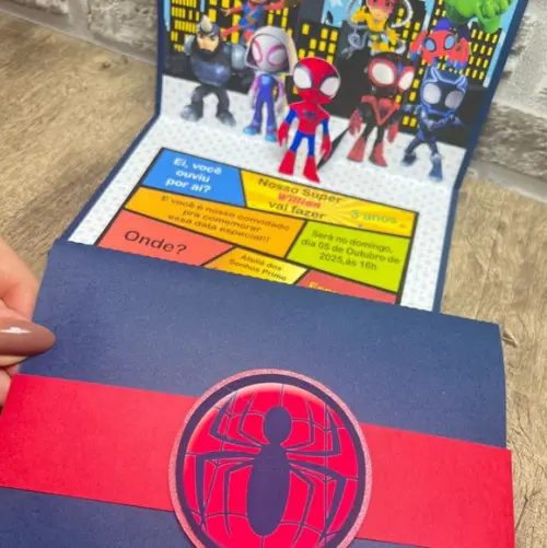 Convite de Aniversário Pop-up Spidey e Seus Amigos