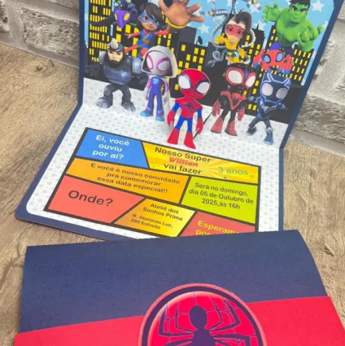 Convite de Aniversário Pop-up Spidey e Seus Amigos
