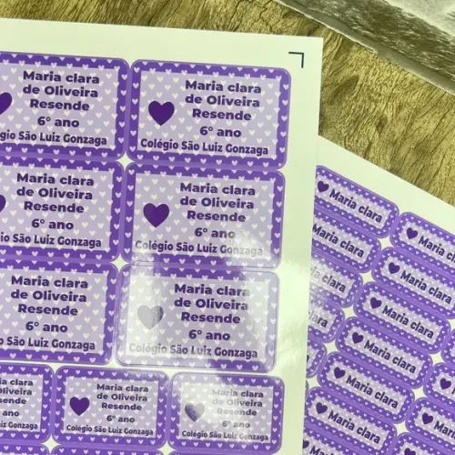 Etiquetas Escolares Coração Lilás
