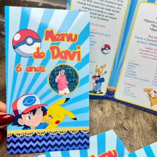 Menu Cardápio Infantil Festa Aniversário Pokémon