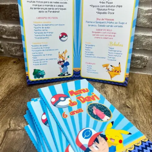 Menu Cardápio Infantil Festa Aniversário Pokémon