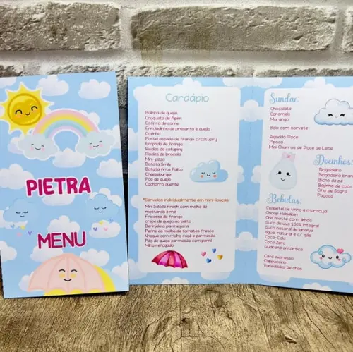 Menu Cardápio Infantil Festa Chuva de Amor
