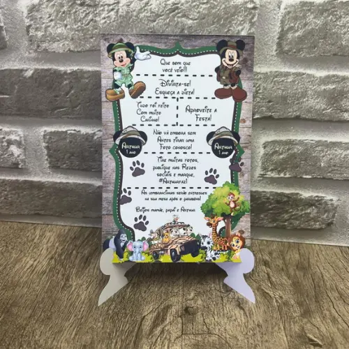 Porta Recado de Mesa para Convidados Mickey Safari