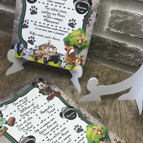 Porta Recado de Mesa para Convidados Mickey Safari