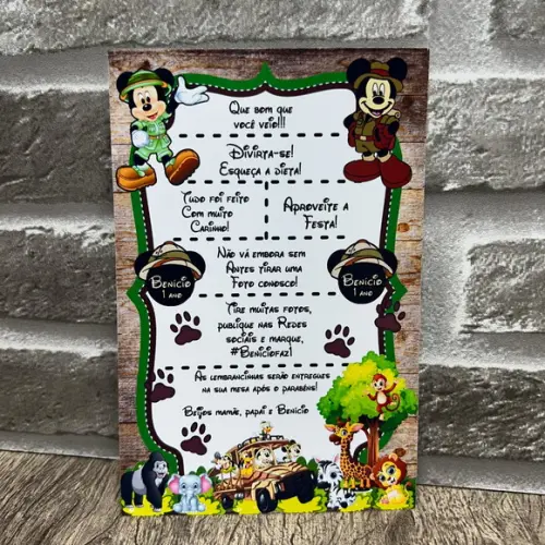Porta Recado de Mesa para Convidados Mickey Safari