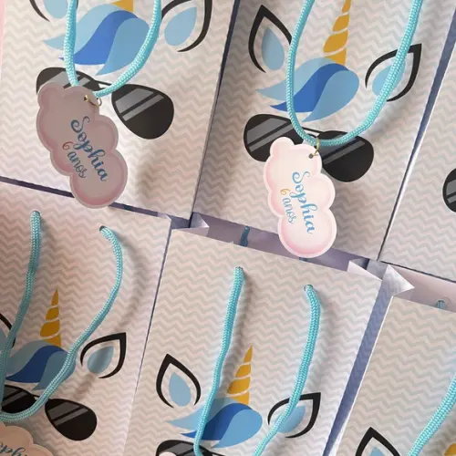 Sacolinhas Personalizadas Unicórnio Franja Azul Menino