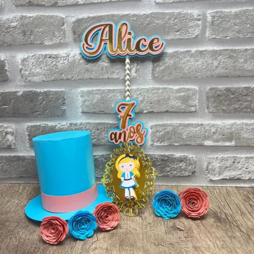 Topo de Bolo Alice no País das Maravilhas Chapéu