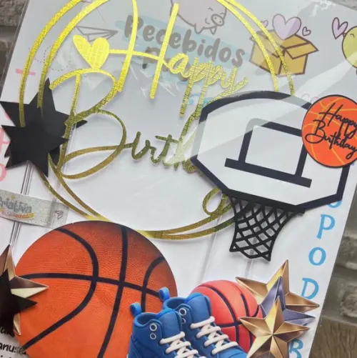 Topo de Bolo Basquete Feliz Aniversário