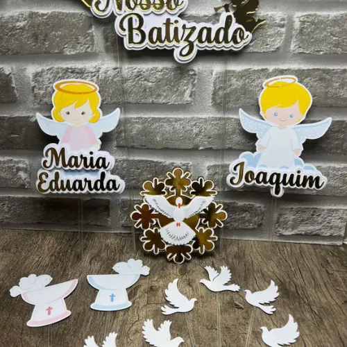 Topo de Bolo Batizado Anjinha Anjinho