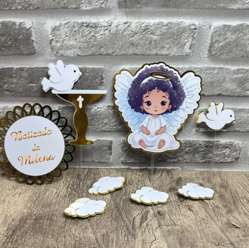 Topo de Bolo Batizado Menina Afro