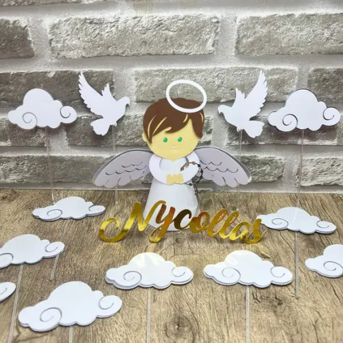 Topo de Bolo Batizado Anjo