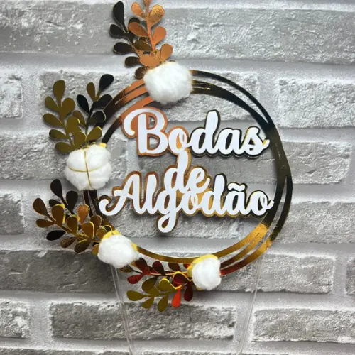 Topo de Bolo Bodas de Algodão
