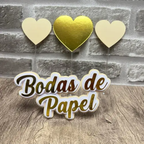 Topo de Bolo Bodas de Papel
