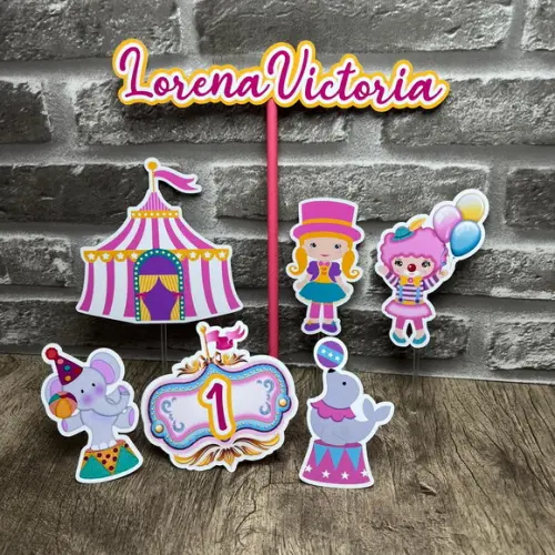 Topo de Bolo Circo Rosa