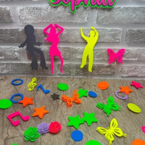Topo de Bolo Cores Neon