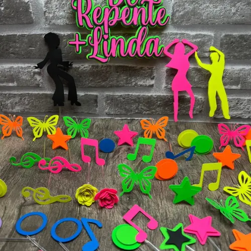 Topo de Bolo Cores Neon